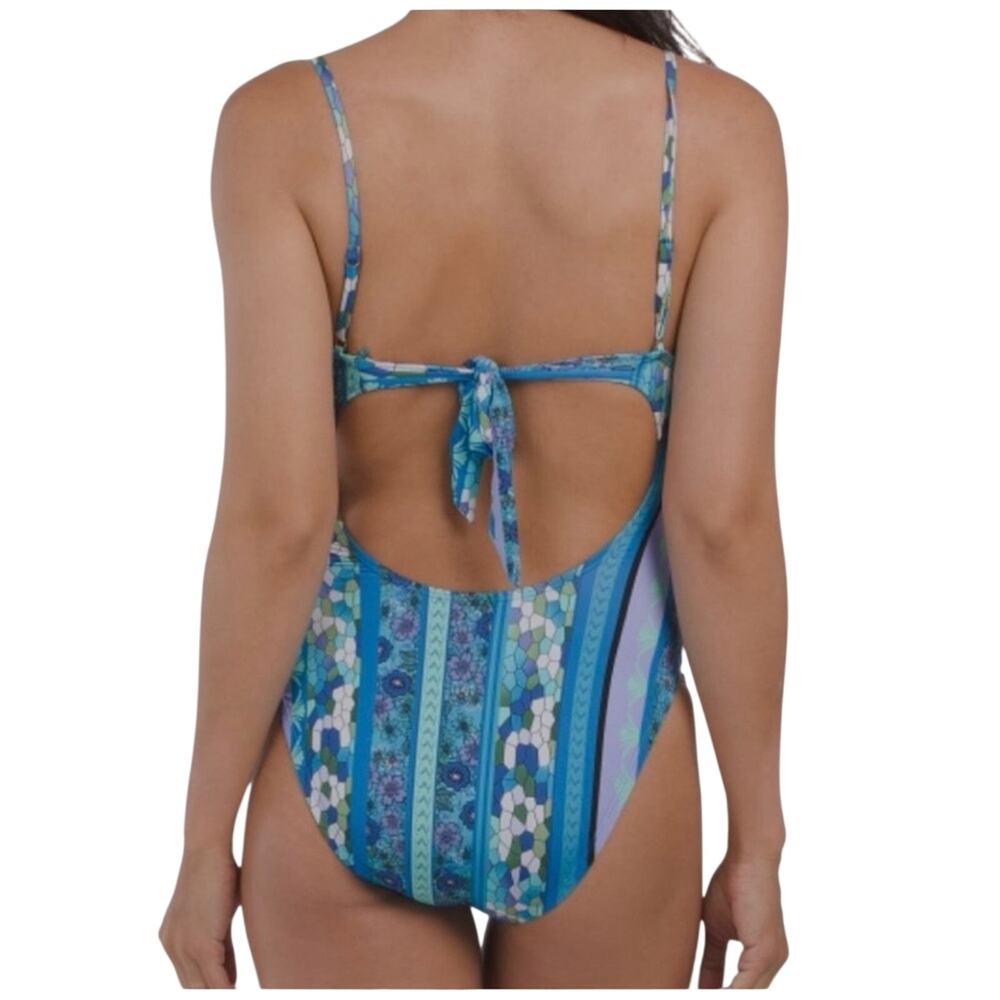 NWT Lucky Brand V-Neck Mixed Media Multi Print Cut Out One Piece Swimsuit Size L - Picture 8 of 13
